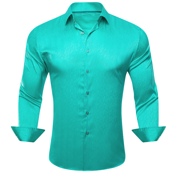 Aqua Green Novelty Silk Men's Long Sleeve Shirt