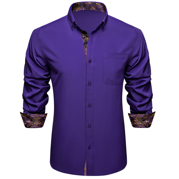 Ties2you Button Down Shirt Purple Splicing Paisley Mens Long Sleeve Shirt
