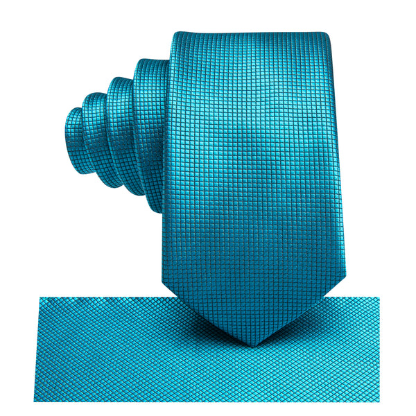 Blue Green Plaid Silk Children's Necktie Pocket Square Set