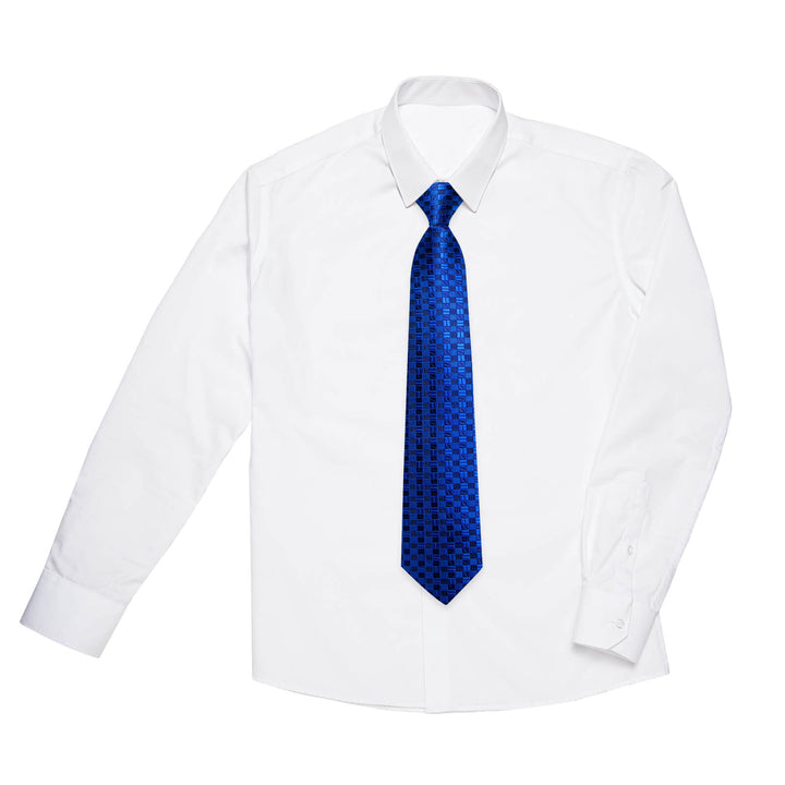 Cobalt Blue Plaid Woven Silk Tie