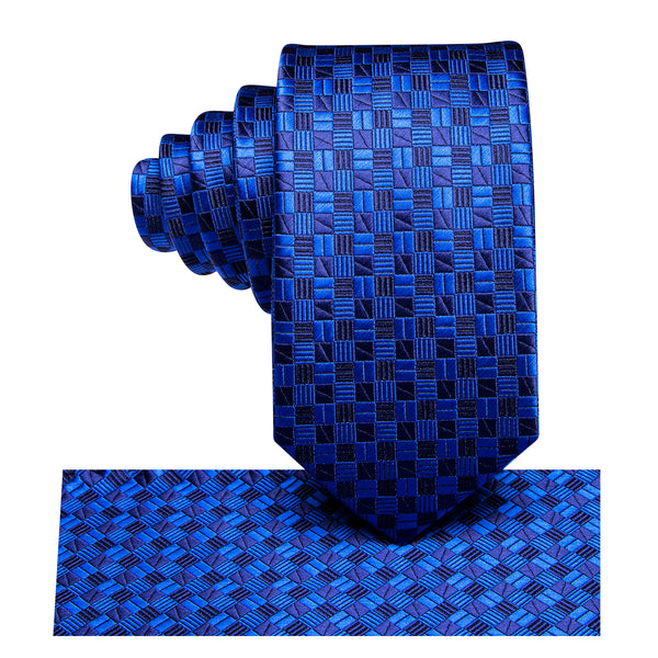 Klein Blue Plaid Silk Children's Necktie Pocket Square Set