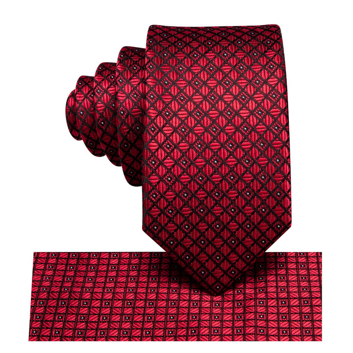 Kids Tie Fire Brick Red Plaid Silk Children's Necktie Pocket Square Set