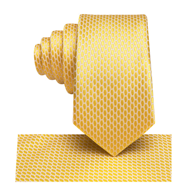 Yellow Geometric Silk Children's Necktie Pocket Square Set