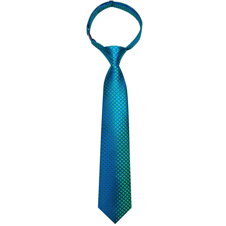 Jade Green Blue Plaid Silk Tie