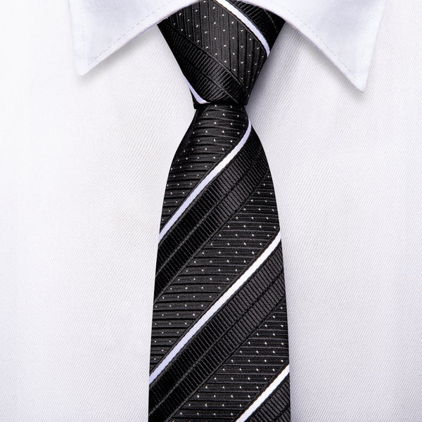Ties2you Kids Tie Black White Striped Silk Children's Necktie Pocket Square Set