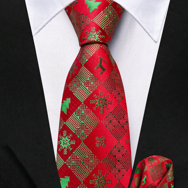 Red Green Christmas Silk Children's Necktie Pocket Square Set