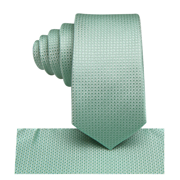 Mint Green Plaid Silk Children's Necktie Pocket Square Set