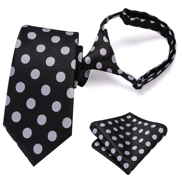 Ties2you Kids Tie Black White Polka Dots Silk Tie Pocket Square Set