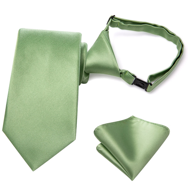 LawnGreen Solid Silk Children's Pre-tied Necktie Pocket Square Set