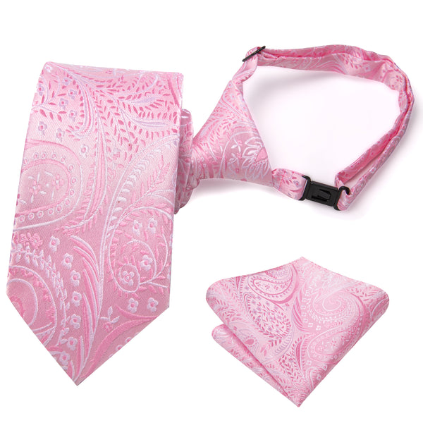 Pink Paisley Silk Children's Pre-tied Necktie Pocket Square Set