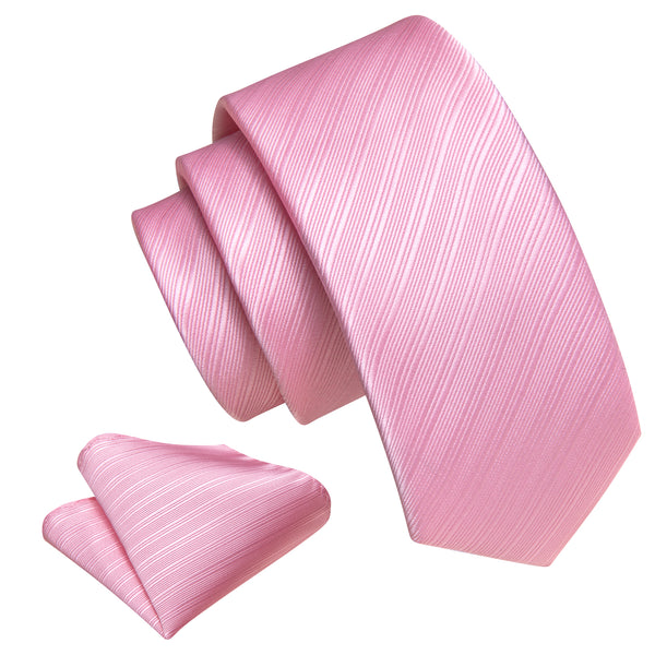 Light Pink Striped Silk Children's Necktie Pocket Square Set