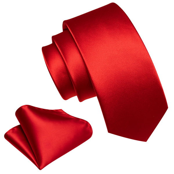 Red Solid Silk Children's Necktie Pocket Square Set for Party