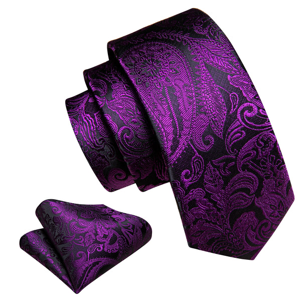 Classic Purple Paisley Silk Children's Necktie Pocket Square Set