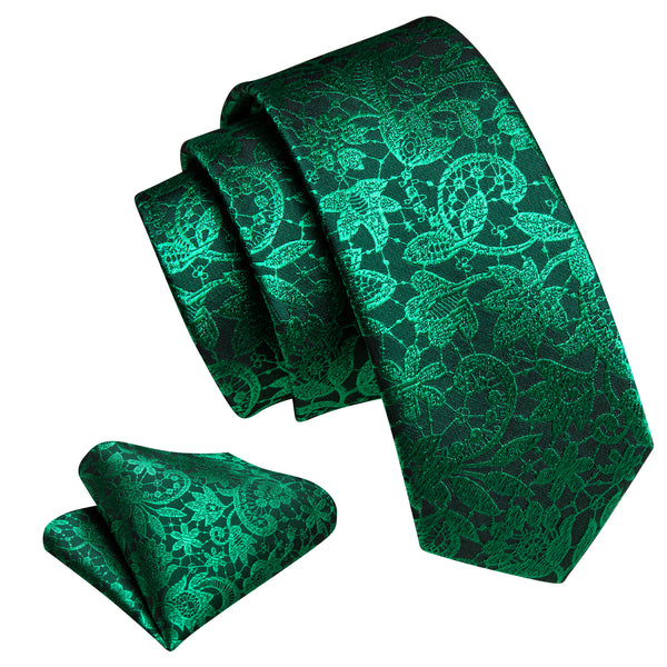 Deep Green Floral Silk Children's Necktie Pocket Square Set