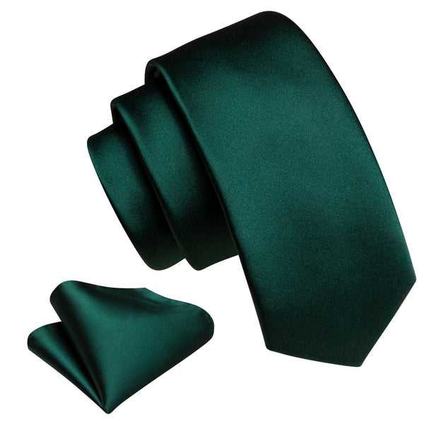 Deep Green Solid Silk Children's Necktie Pocket Square Set
