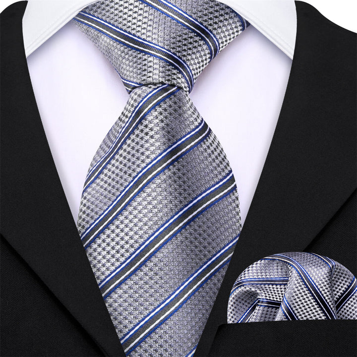 Grey Blue Woven Striped Silk Children’s Tie