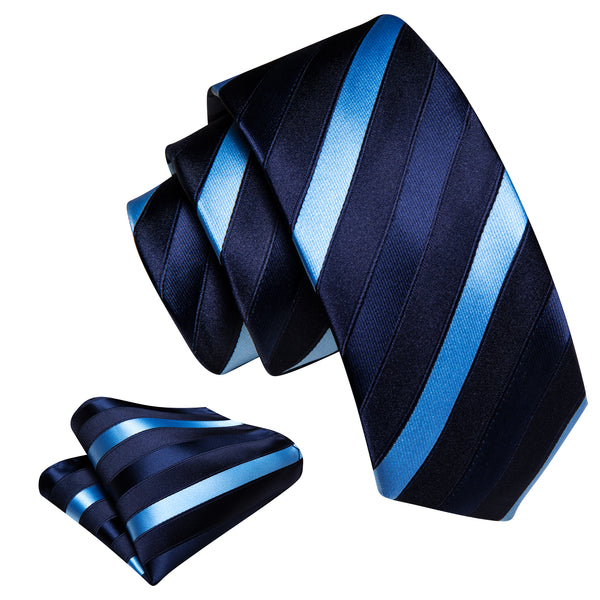 Navy Blue Striped Silk Children's Necktie Pocket Square Set