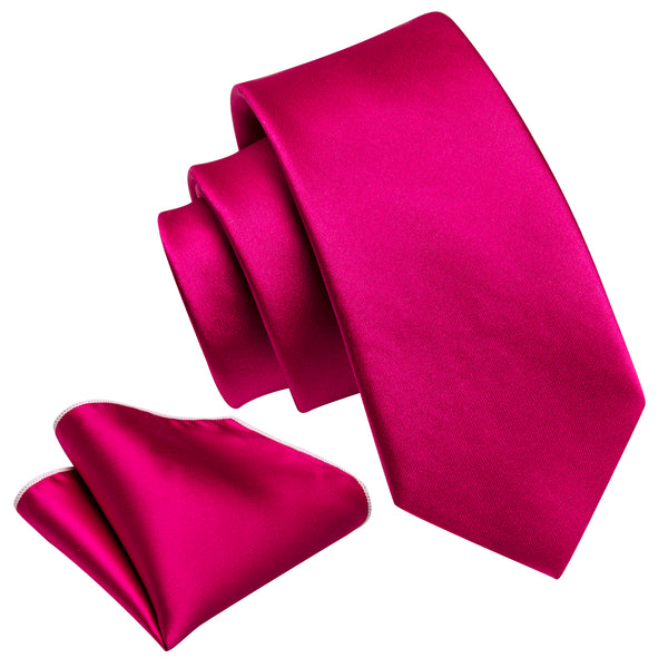 Rose Red Solid Satin Silk Children's Necktie Pocket Square Set