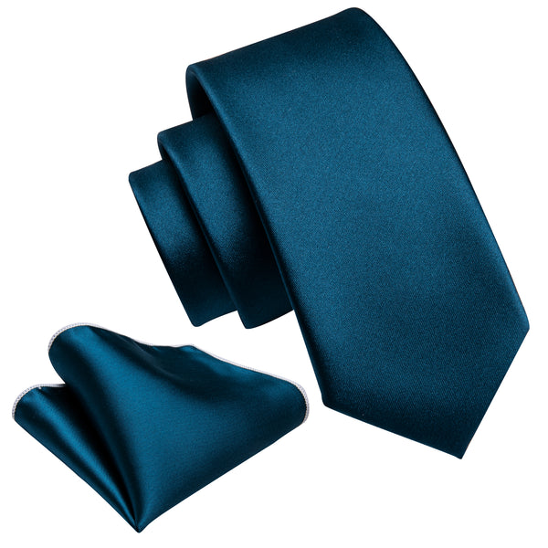 Nile Blue Solid Satin Silk Children's Necktie Pocket Square Set