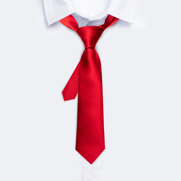 Red Solid Satin Silk Children's Necktie Pocket Square Set