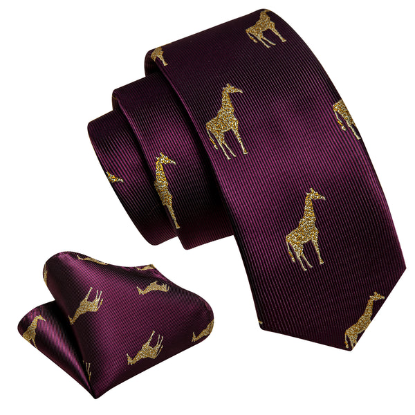 Ties2you Children's Tie Dark Red Gold Novelty Giraffe Silk Necktie Pocket Square Set