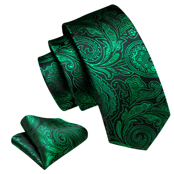 Light Green Paisley Silk Children's Necktie Pocket Square Set