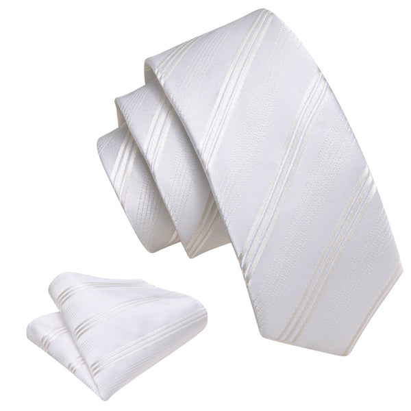 White Striped Silk Children's Necktie Pocket Square Set