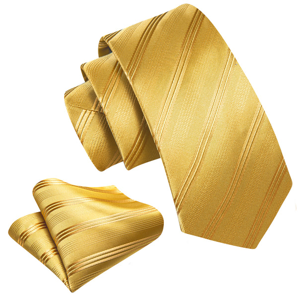 Golden Yellow Striped Silk Children's Necktie Pocket Square Set