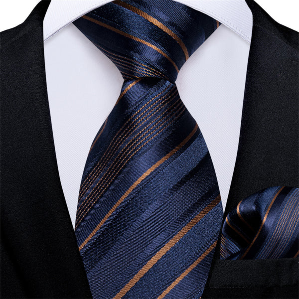  Blue Brown Striped Silk Tie