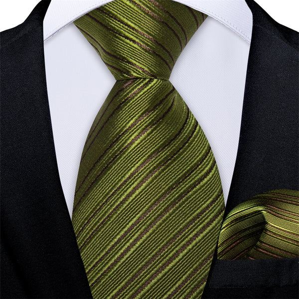 Olive Drab Green Striped Silk Tie
