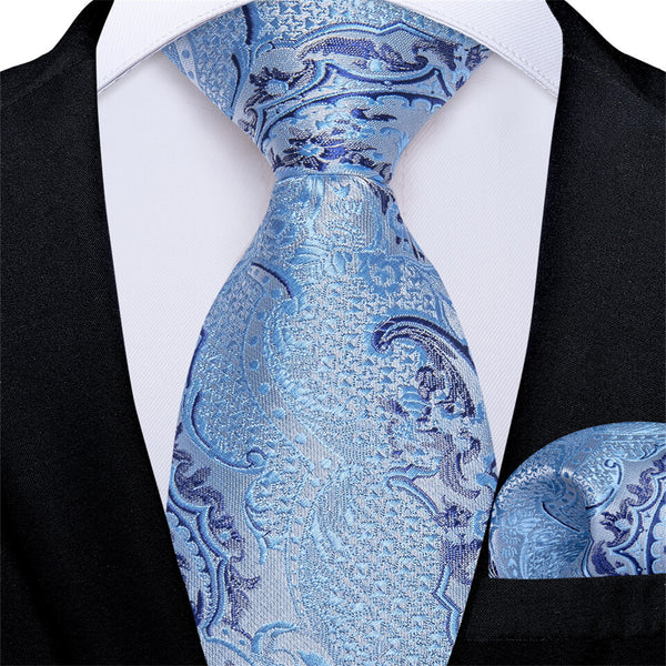  Kids Tie Baby Blue Jacquard Floral Silk Children's Tie