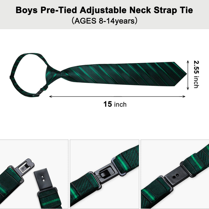 Sapphire Pine Green Striped Silk Boys Ties 