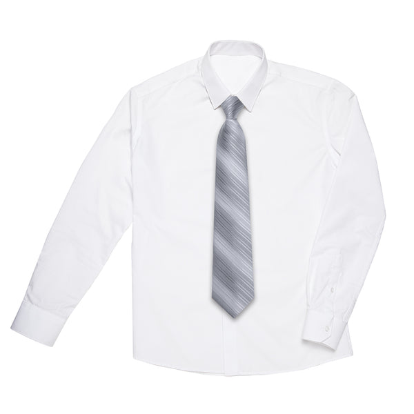 Grey Striped Children's Pre-Tied Necktie Hanky Set