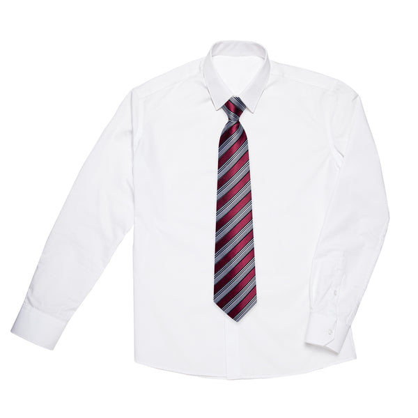 Ties2you Children's Tie Burgundy Grey Striped Pre-Tied Necktie Hanky Set