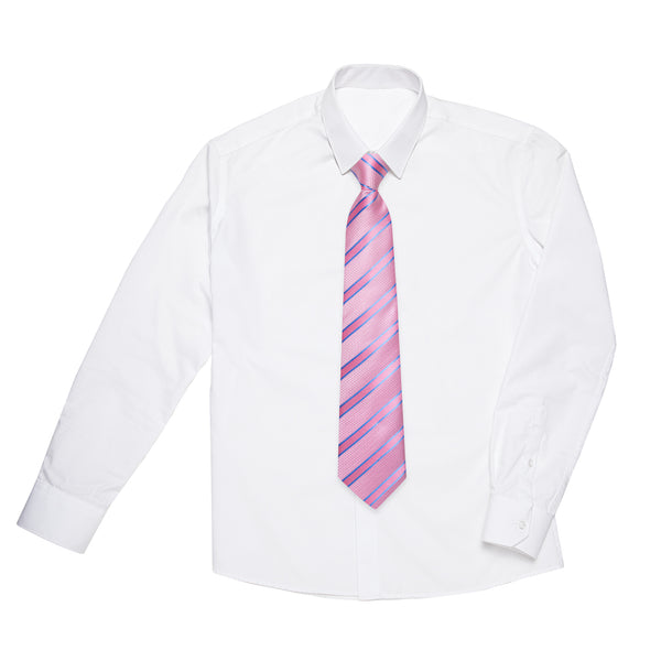 Pink Blue Striped Children's Pre-Tied Necktie Hanky Set