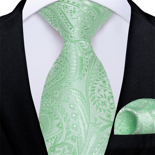  Kids Tie Mint Green Paisley Woven Silk Tie