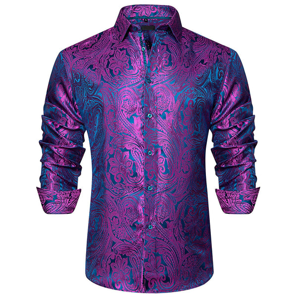 Ties2you Purple Shirt Casual Paisley Long Sleeve Silk Men's Shirt For Party