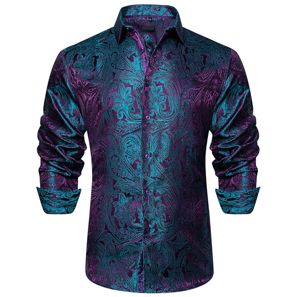 Ties2you Long Sleeve Shirt for Men Teal Button Down Casual Shirt