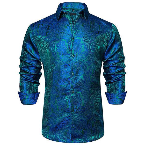 Ties2you Mens Button Down Shirt Royal Blue Paisley Casual Long Sleeve Shirt