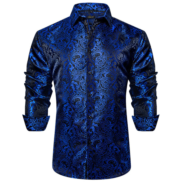 Ties2you Navy Blue Shirt for Men Long Sleeve Button Down Casual Dress Shirt for Party