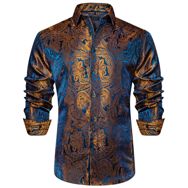 Ties2you Button Down Shirt Brown Long Sleeve Paisley Dress Shirt for Wedding