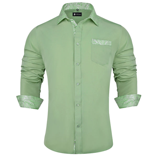 Ties2you Sage Green Splicing Shirt Mens Solid Long Sleeve Button Down Shirt