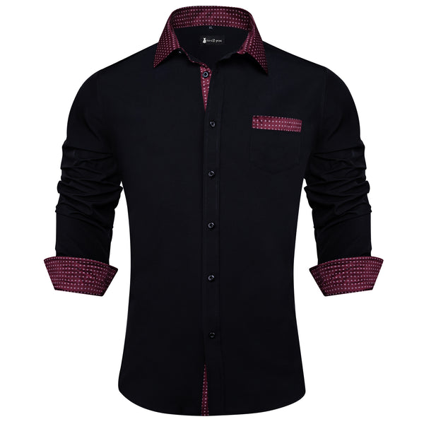 Ties2you Splicing Shirt Black Button Down Silk Long Sleeve Dress Shirt for Men