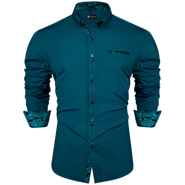 Ties2you Dress Shirt Dark Green Paisley Long Sleeve Silk Formal Shirt ties2you Ties2you Dress Shirt Dark Green Paisley Long Sleeve Silk Formal Shirt ties2you