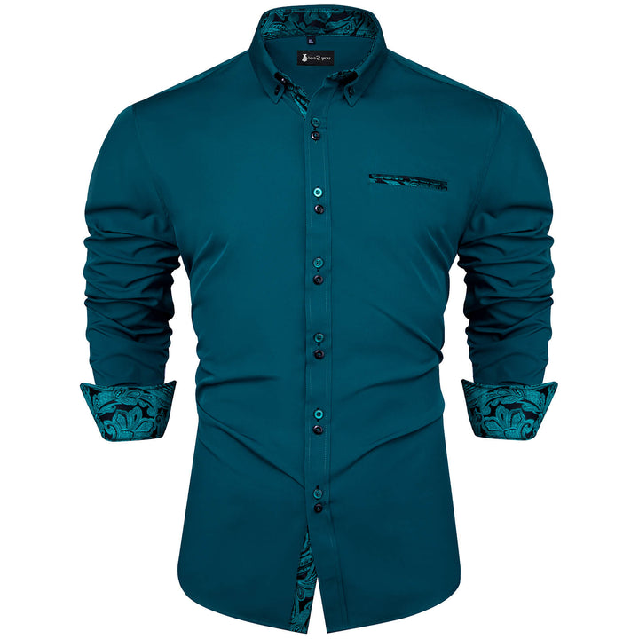 men's teal dress shirt Ties2you Deep Floral Splicing Long Sleeve Silk Shirt Featuring the style that WornOnTV: Melissa McCarthy's yellow LK266 Size:43 / US 17