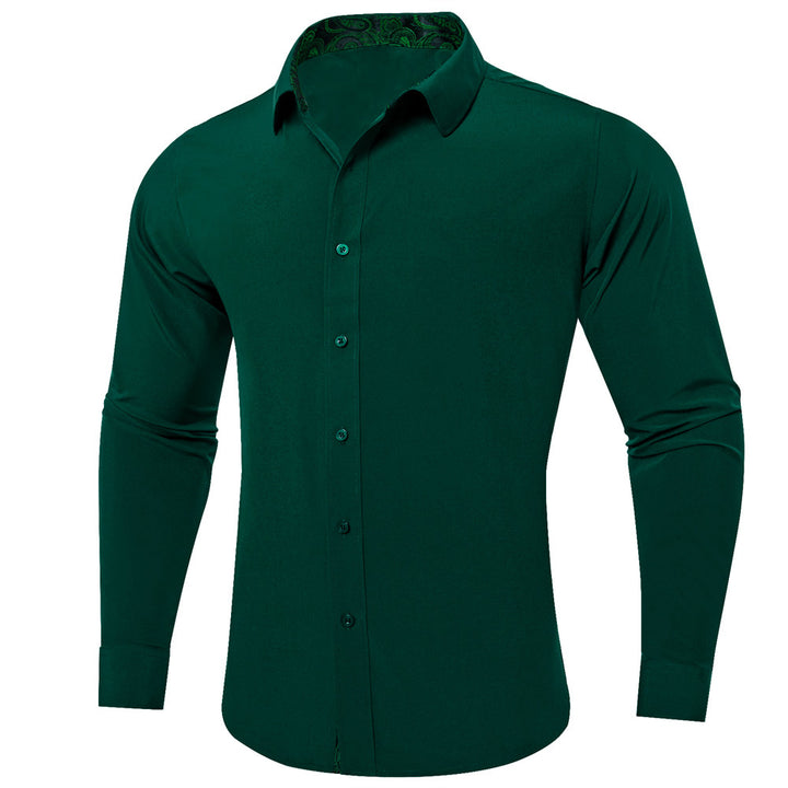 Ties2you Men Green Collar Shirt Solid Paisley Splicing Button Up Shirt ties2you Ties2you Men Green Collar Shirt Solid Paisley Splicing Button Up Shirt ties2you