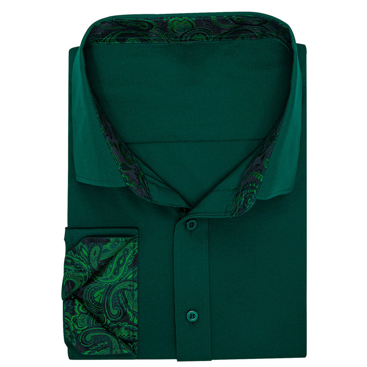 Ties2you Men Green Collar Shirt Solid Paisley Splicing Button Up Shirt ties2you Ties2you Men Green Collar Shirt Solid Paisley Splicing Button Up Shirt ties2you