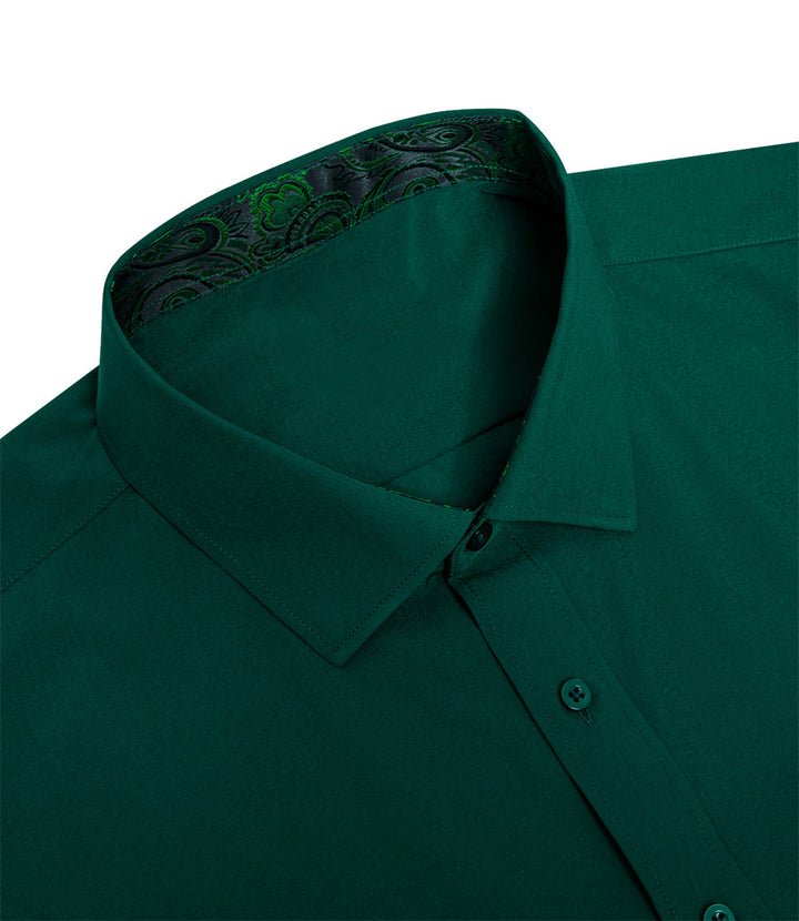Ties2you Men Green Collar Shirt Solid Paisley Splicing Button Up Shirt ties2you Ties2you Men Green Collar Shirt Solid Paisley Splicing Button Up Shirt ties2you