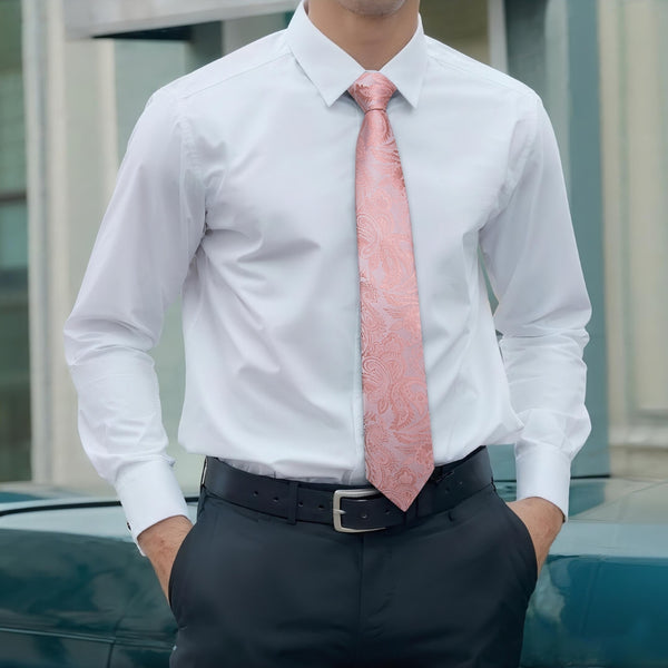 Ties2you Blush Pink Silk Tie Paisley Office Dress Necktie Hanky Cufflinks Set