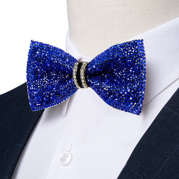 Luxurious Exquisite Cobalt Blue Imitated Crystal Rhinestone Party Dress Suit Bow Ties -Pre Tied Sequin Adjustable Length Bowties for Mens